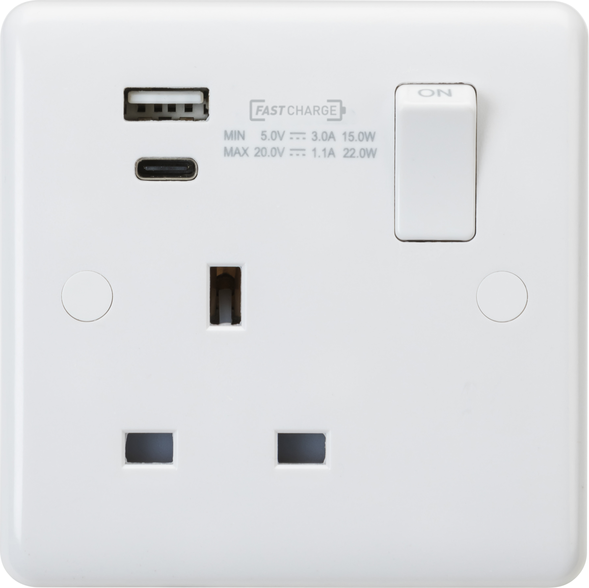 Knightsbridge CU9919D 1 Gang 13A DP Type A + C 1.1A (20VDC) USB Socket White Moulded