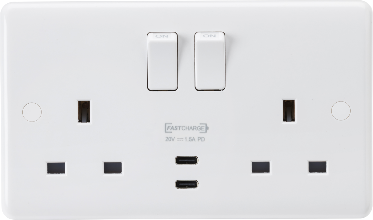 Knightsbridge CU9930 2 Gang 13A DP Dual C Type 1.5A (20VDC) USB Socket White Moulded