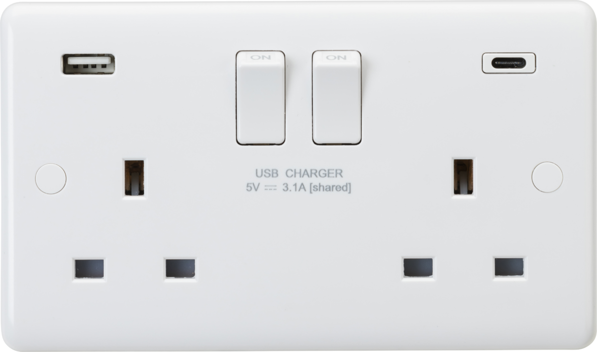 Knightsbridge CU9931D 2 Gang 13A DP Type A & C 3.1A USB Socket White Moulded