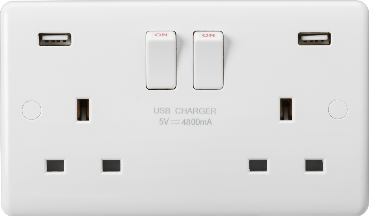 Knightsbridge CU9948 2 Gang 13A DP Dual A Type 4.8A USB Socket White Moulded