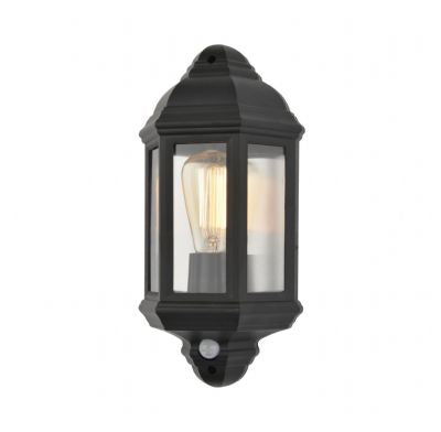 Forum CZ-26743-BLK Athena E27 Black Half Wall Lantern w/ PIR IP44