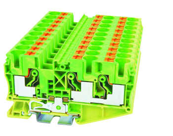 Switchtec DP10-TN-PE Dinkle 10mm 3 Way Din Rail Earth Terminal Green / Yellow