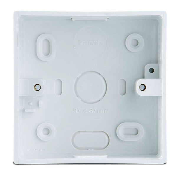 Deligo DSC1 1 Gang 32mm Square Corner PVC Pattress with Conduit and Trunking Entry