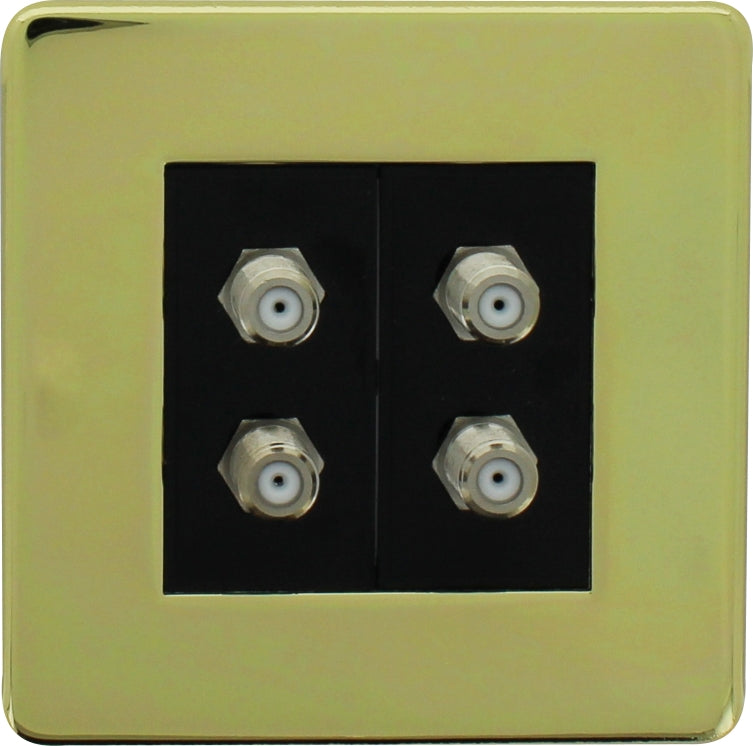 Crabtree 7797/PB 1 Gang Dual Twin Module Satellite Outlet Polished Brass Black Insert