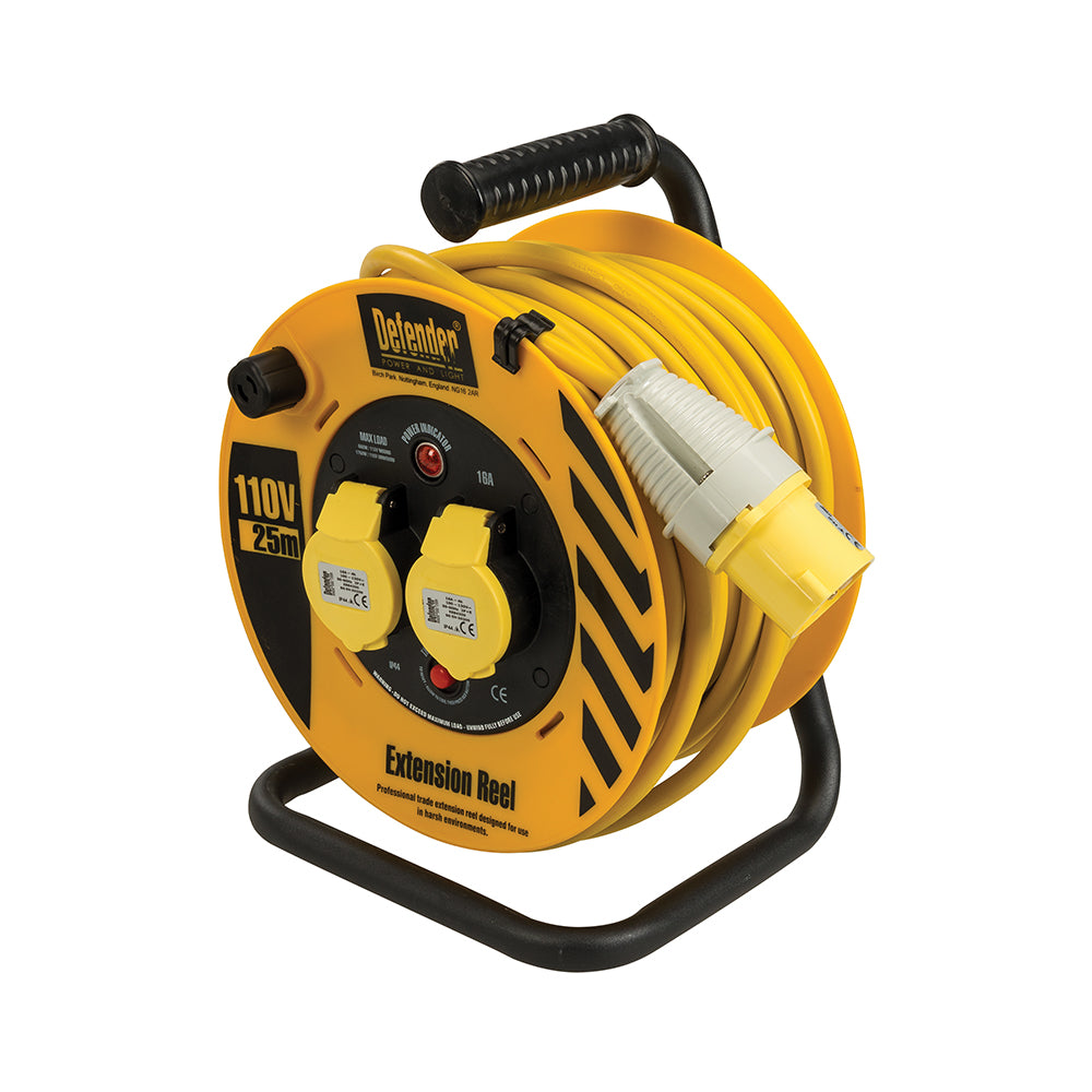 Defender E86455 110V 2 x 16A Heavy Duty Industrial Cable Reel 25m