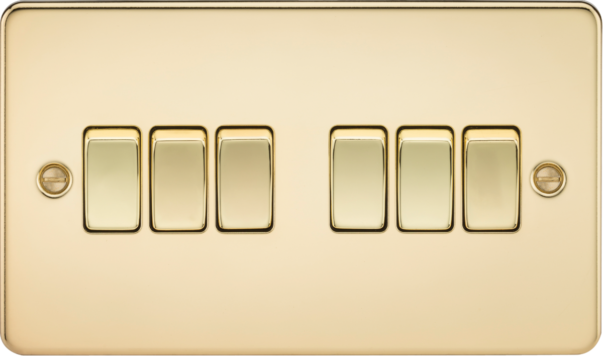 Knightsbridge FP4200PB 6 Gang 2 Way Switch Polished Brass