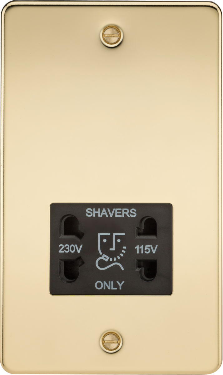 Knightsbridge FP8900PB Dual Voltage 115/230V 20VA Shaver Socket Polished Brass Black Insert