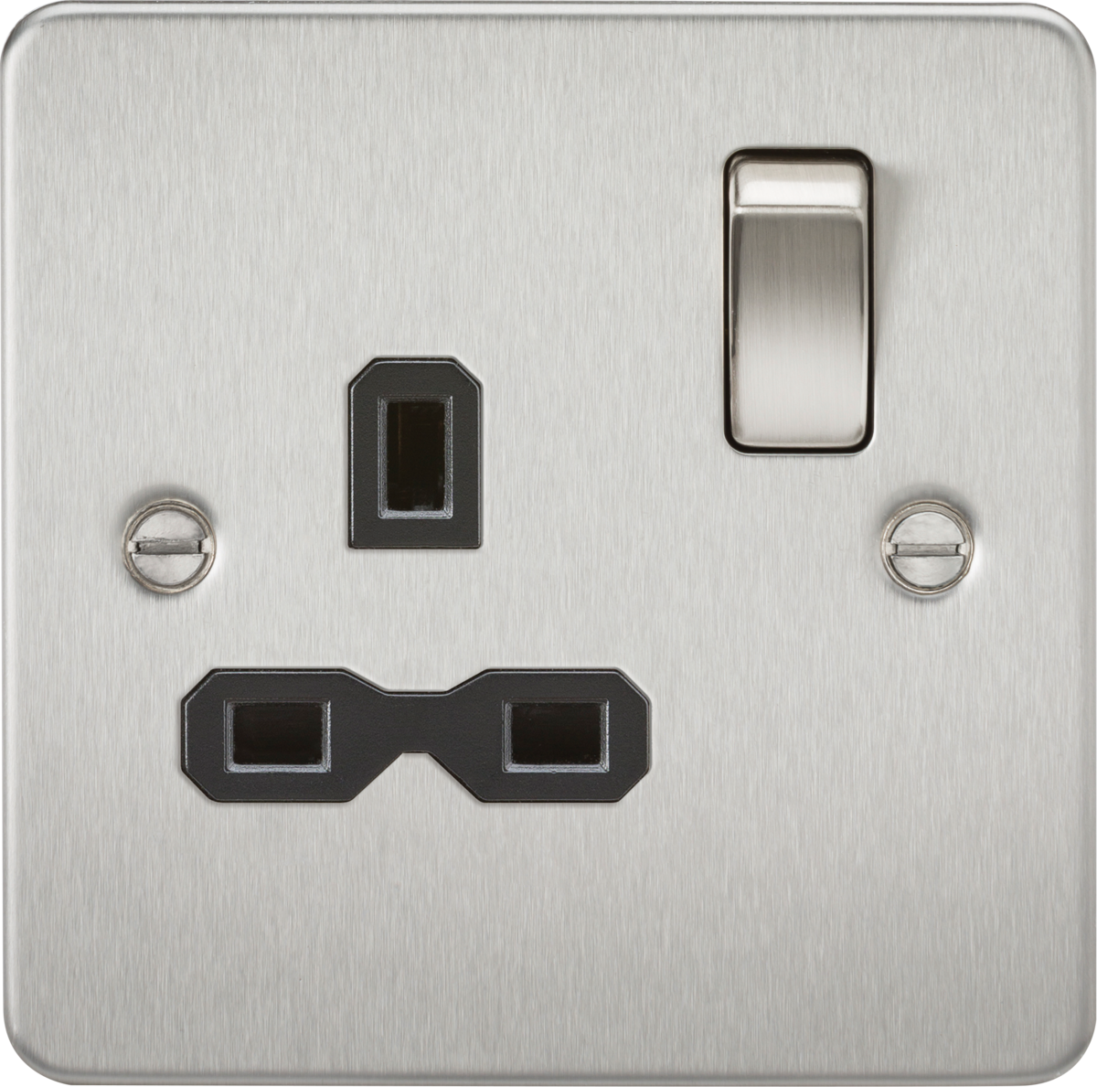 Knightsbridge FPR7000BC 1 Gang 13A DP Switched Socket Brushed Chrome Black Insert