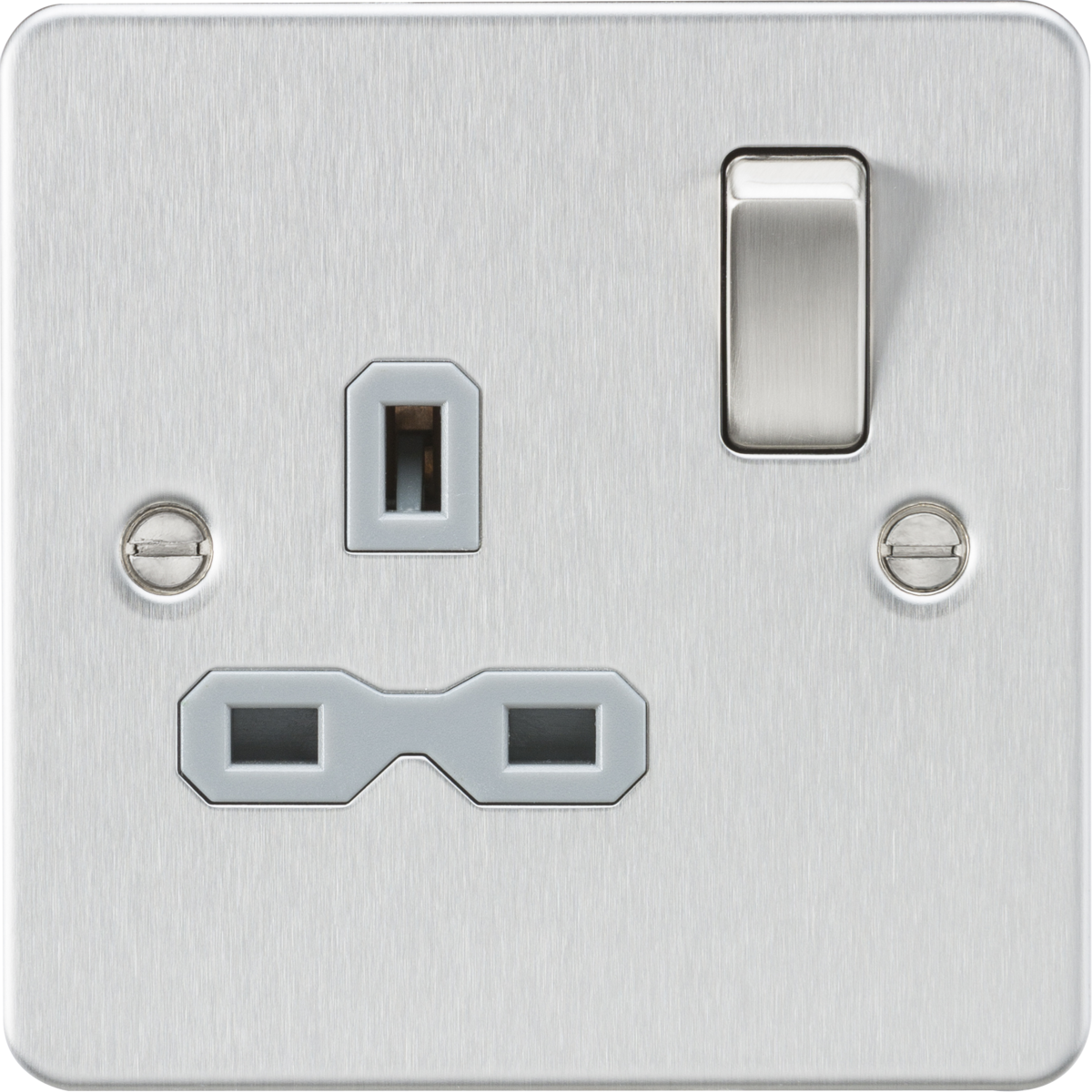 Knightsbridge FPR7000BCG 1 Gang 13A DP Switched Socket Brushed Chrome Grey Insert