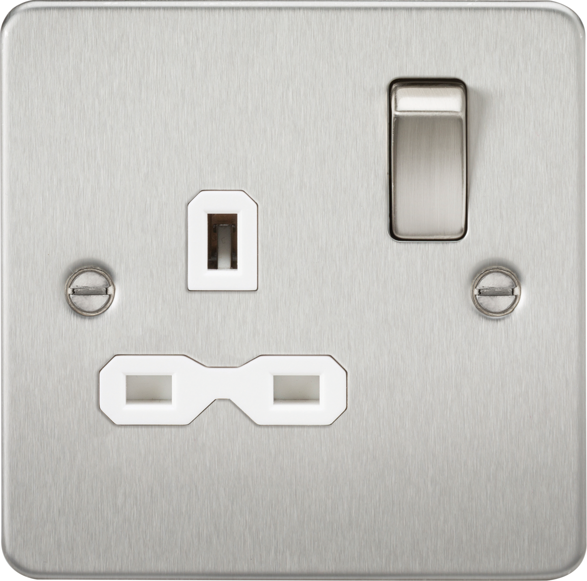 Knightsbridge FPR7000BCW 1 Gang 13A DP Switched Socket Brushed Chrome White Insert