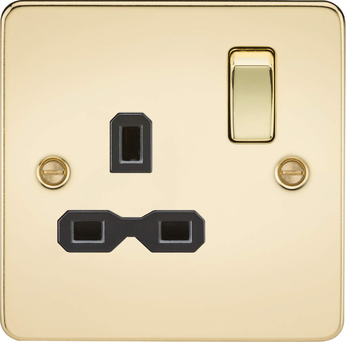 Knightsbridge FPR7000PB 1 Gang 13A DP Switched Socket Polished Brass Black Insert