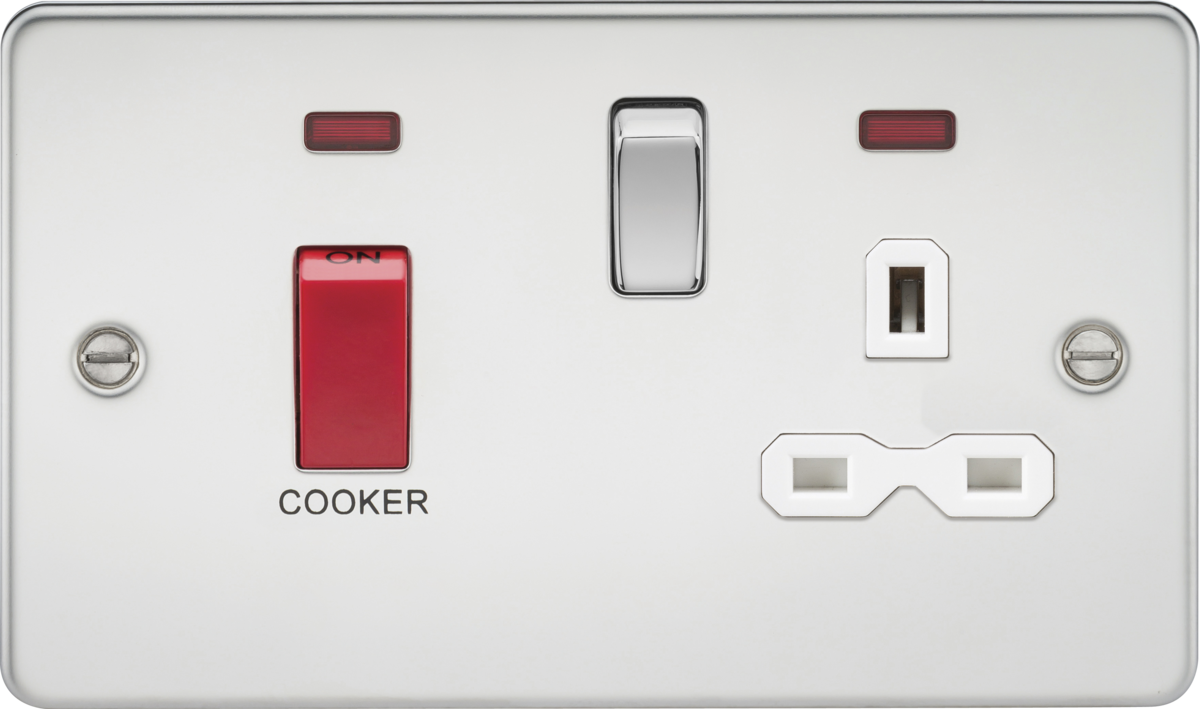 Knightsbridge FPR8333NBCW 3 Gang 45A DP Cooker Control Unit with Neon Brushed Chrome White Insert