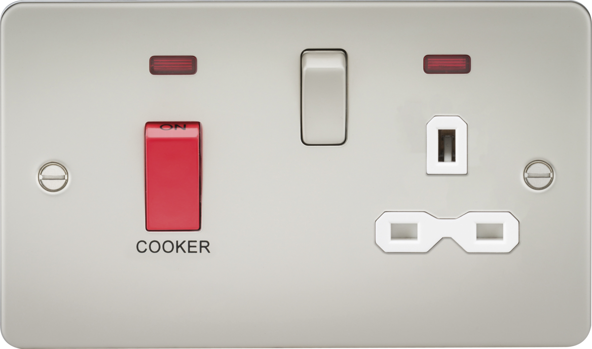 Knightsbridge FPR8333NPLW 4 Gang 45A DP Cooker Control Unit with Neon Matt Pearl White Insert