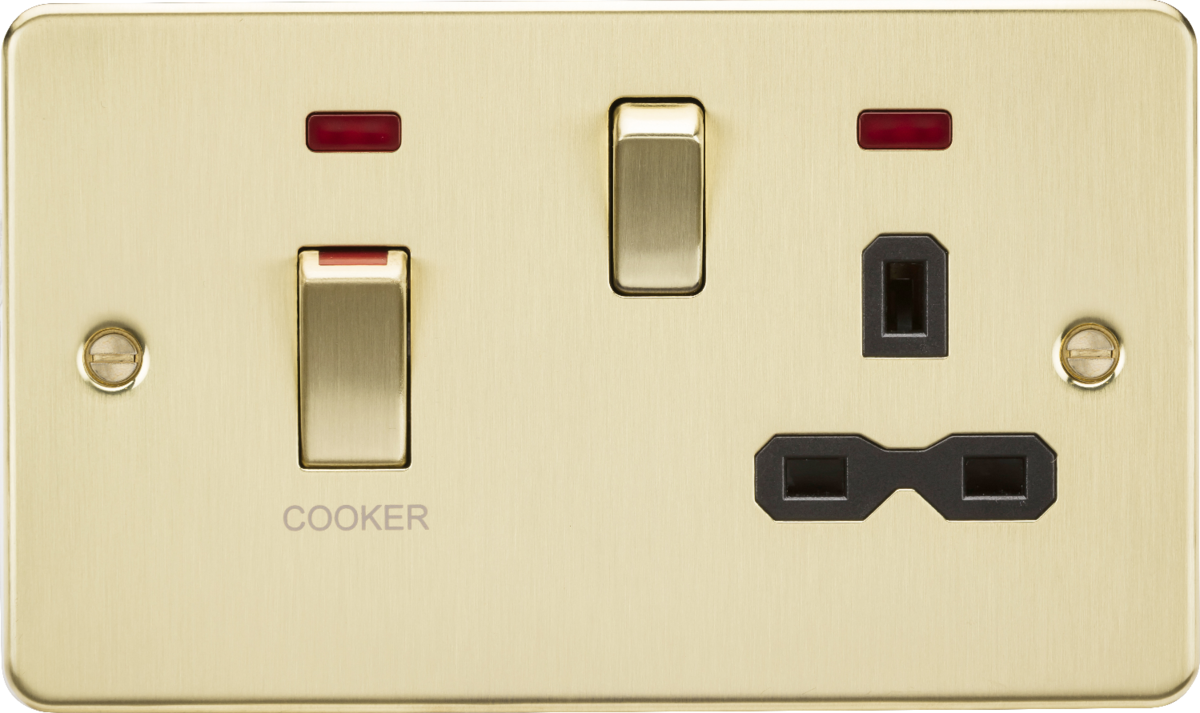 Knightsbridge FPR83MNBB 2 Gang 45A DP Cooker Control Unit with Neon Brushed Brass Black Insert