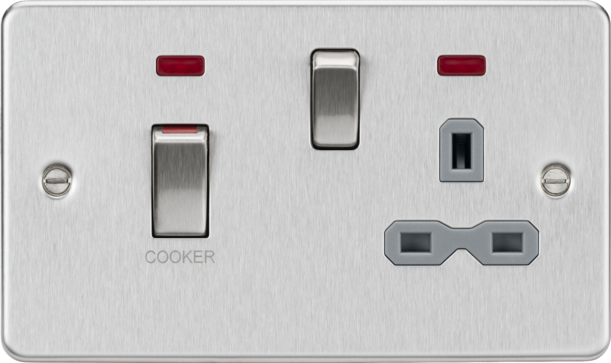 Knightsbridge FPR83MNBCG 2 Gang 45A DP Cooker Control Unit with Neon Brushed Chrome Grey Insert