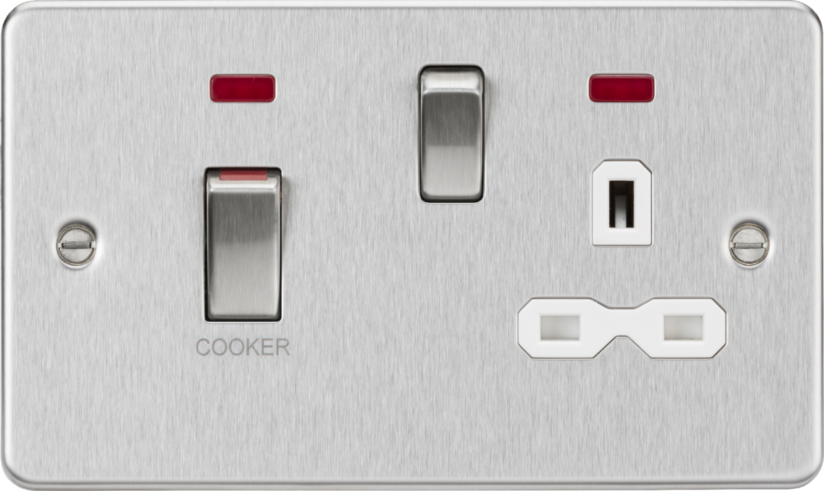 Knightsbridge FPR83MNBCW 2 Gang 45A DP Cooker Control Unit with Neon Brushed Chrome White Insert