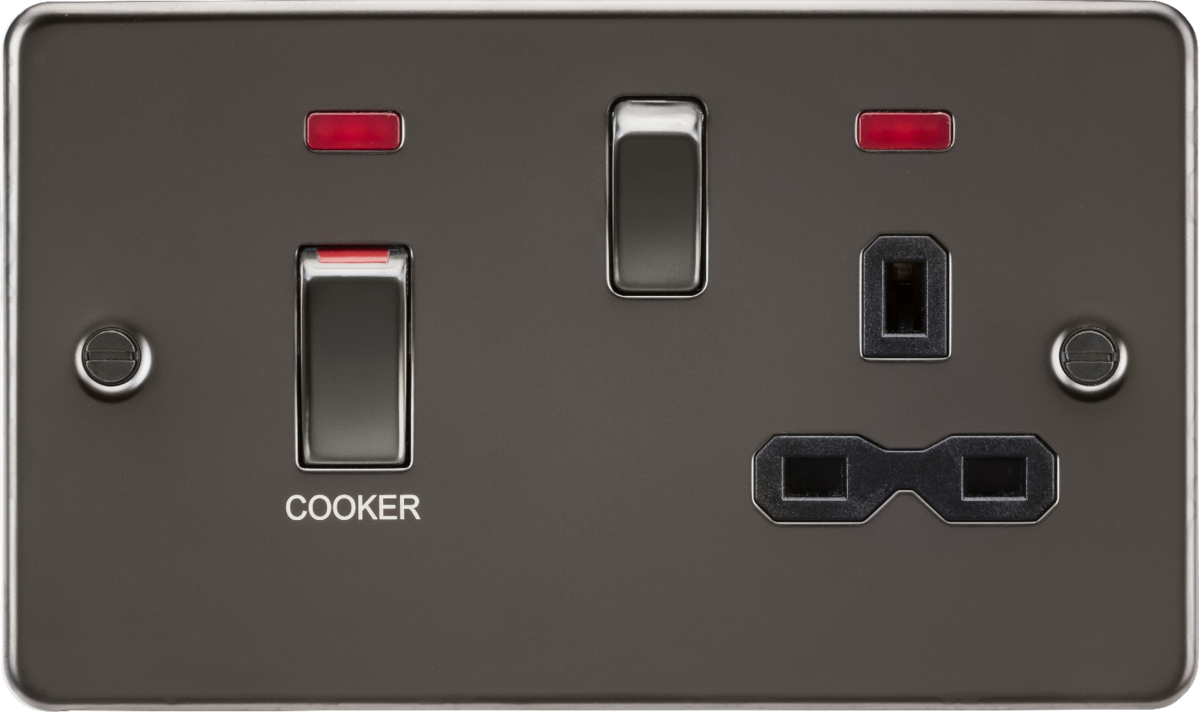 Knightsbridge FPR83MNGM 2 Gang 45A DP Cooker Control Unit with Neon Gun Metal Black Insert