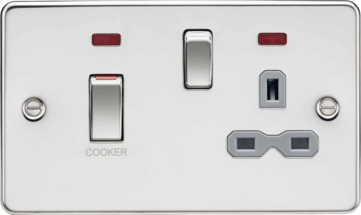 Knightsbridge FPR83MNPCG 2 Gang 45A DP Cooker Control Unit with Neon Polished Chrome Grey Insert