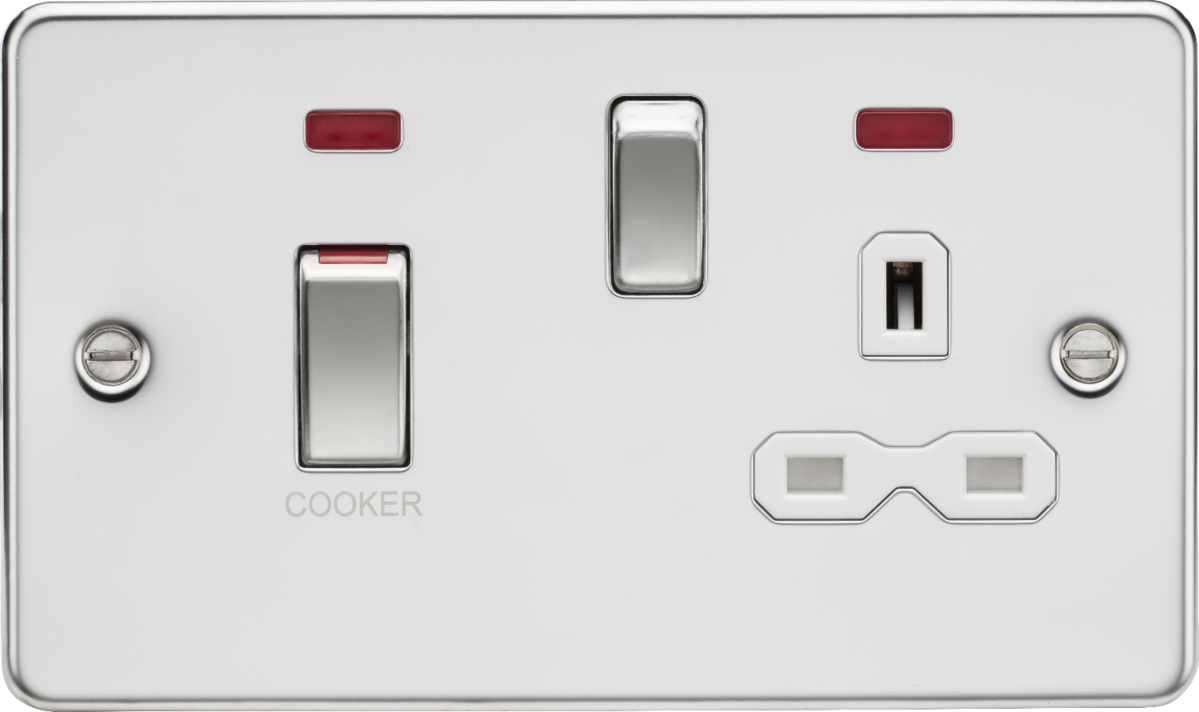 Knightsbridge FPR83MNPCW 2 Gang 45A DP Cooker Control Unit with Neon Polished Chrome White Insert