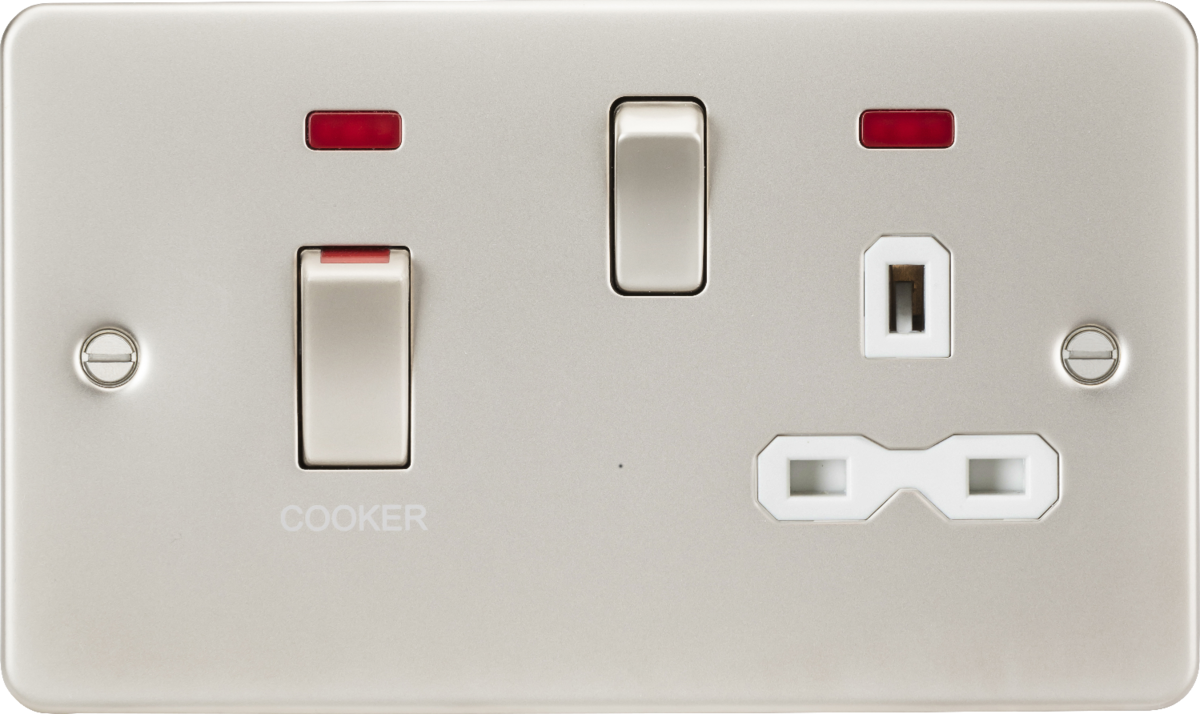 Knightsbridge FPR83MNPLW 2 Gang 45A DP Cooker Control Unit with Neon Matt Pearl White Insert