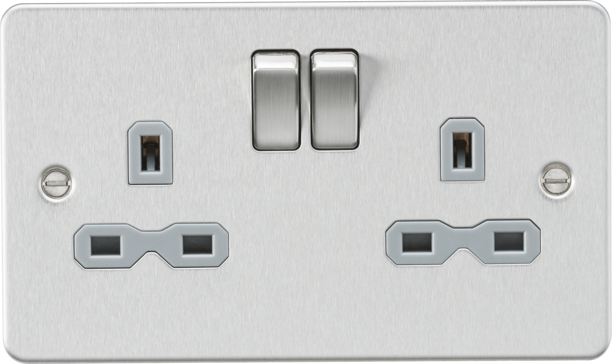 Knightsbridge FPR9000BCG 2 Gang 13A DP Switched Socket Brushed Chrome Grey Insert