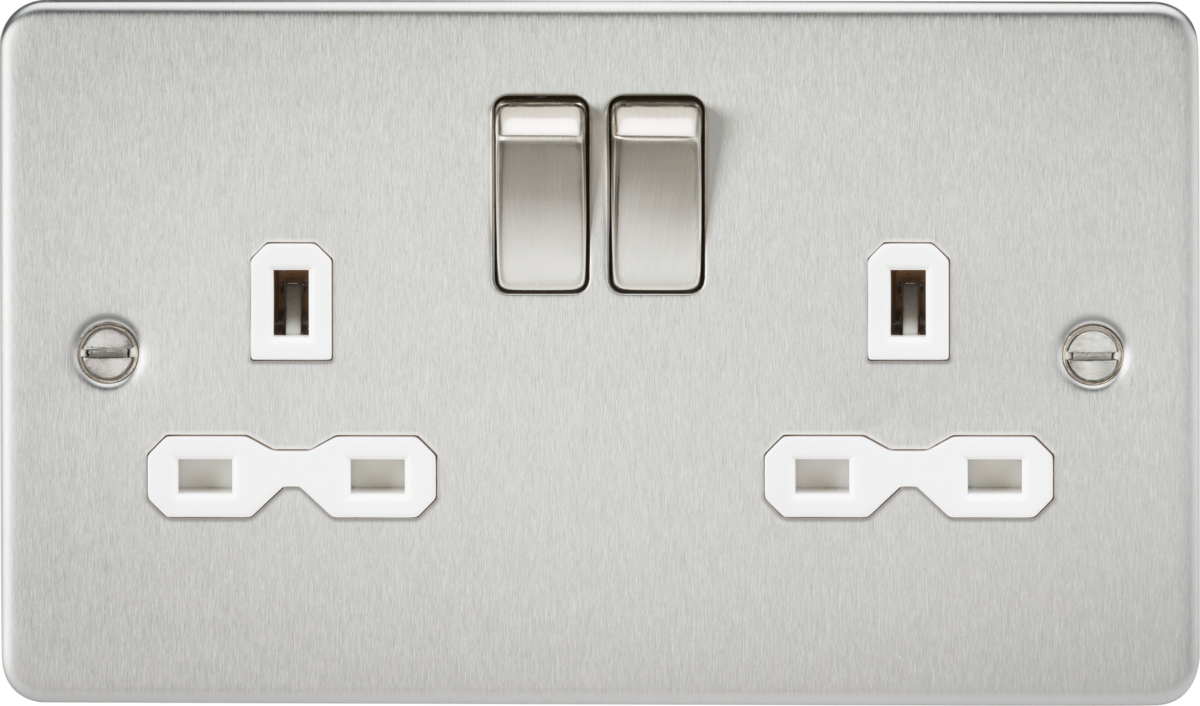 Knightsbridge FPR9000BCW 2 Gang 13A DP Switched Socket Brushed Chrome White Insert