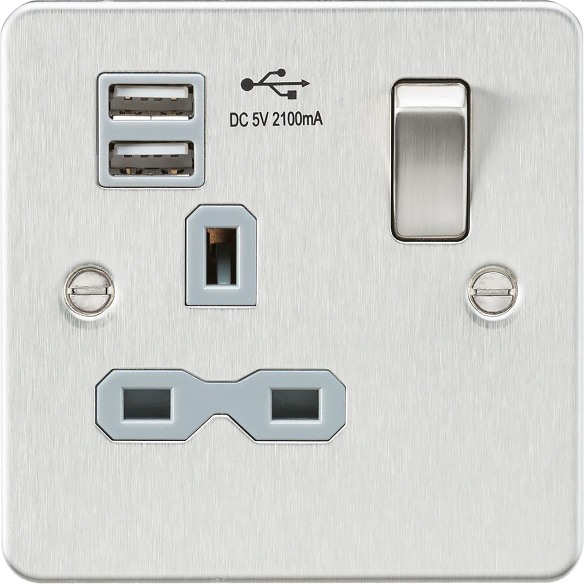 Knightsbridge FPR9124BCG 1 Gang 13A DP Switched USB Socket Brushed Chrome Grey Insert