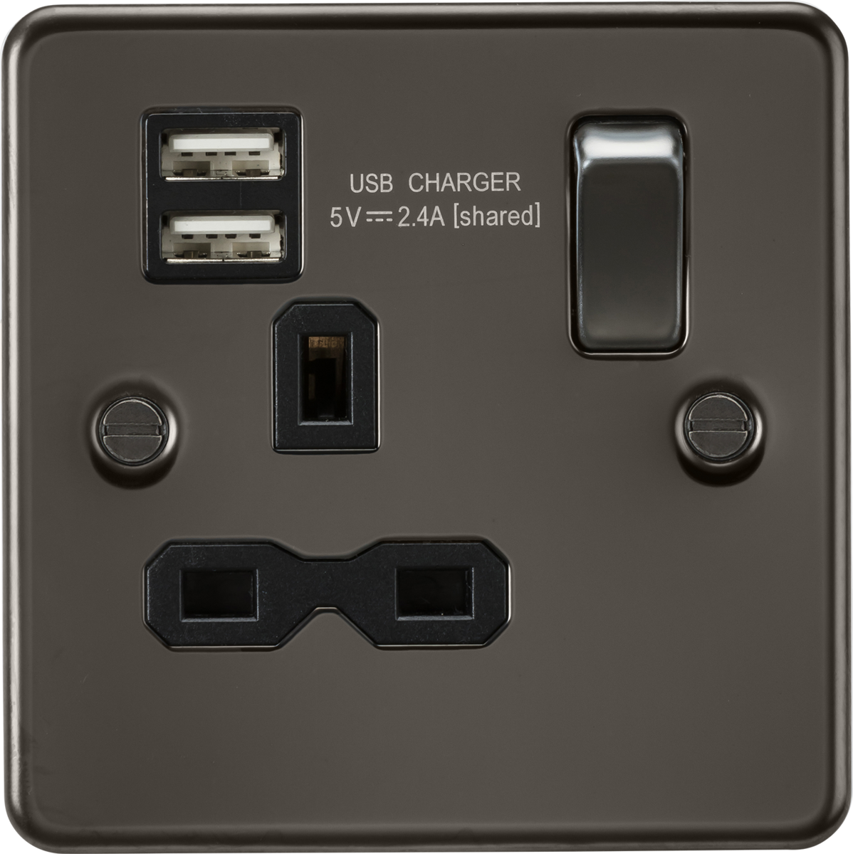 Knightsbridge FPR9124GM 1 Gang 13A DP Switched USB Socket Gun Metal Black Insert