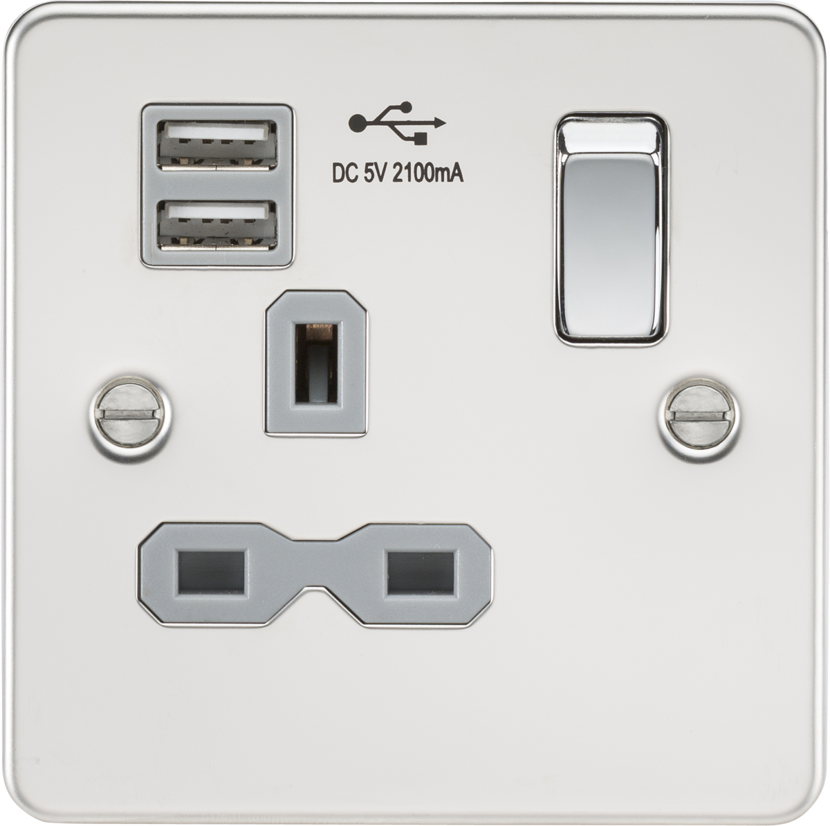 Knightsbridge FPR9124PCG 1 Gang 13A DP Switched USB Socket Polished Chrome Grey Insert