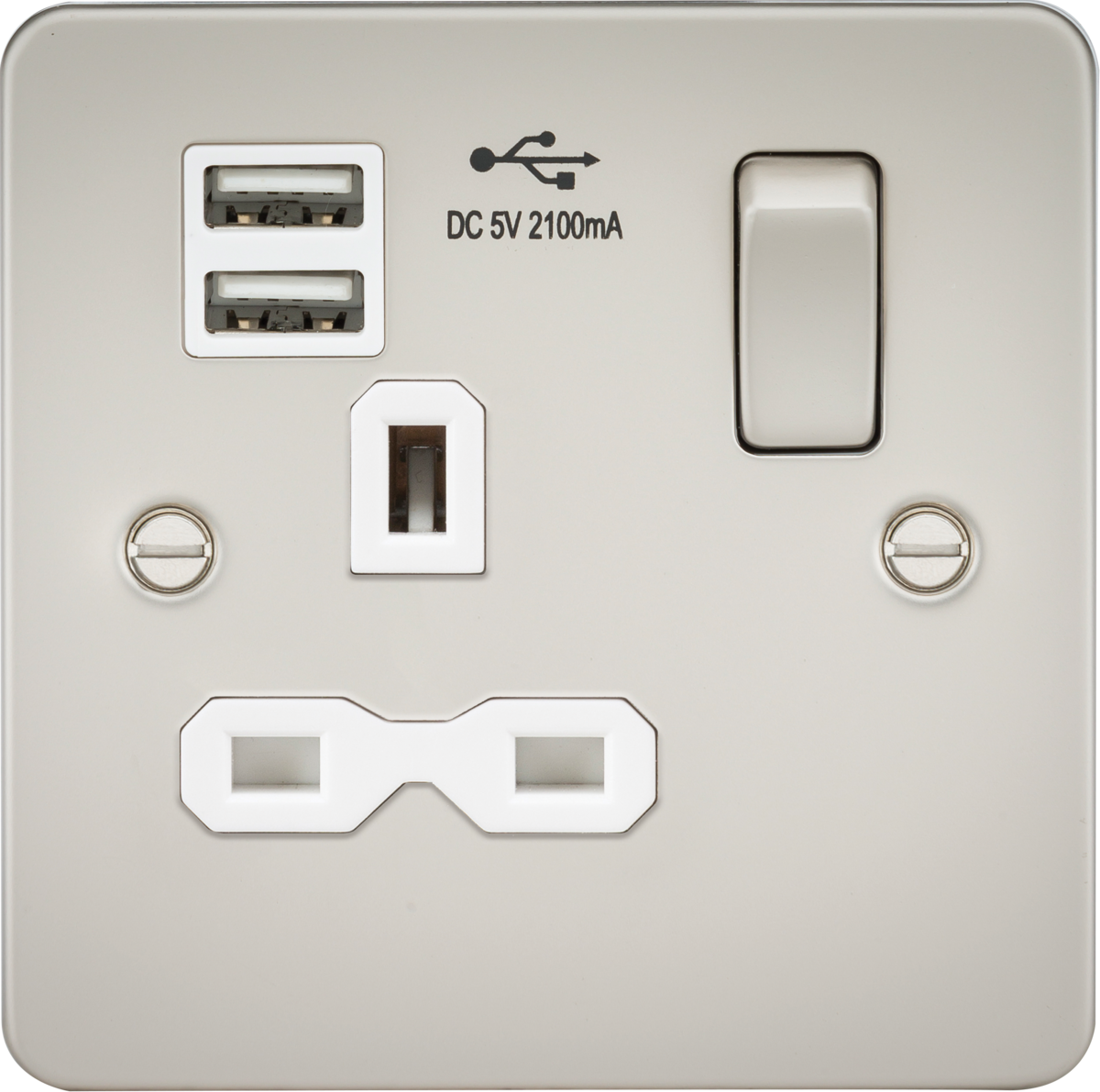 Knightsbridge FPR9124PLW 1 Gang 13A DP Switched USB Socket Matt Pearl White Insert