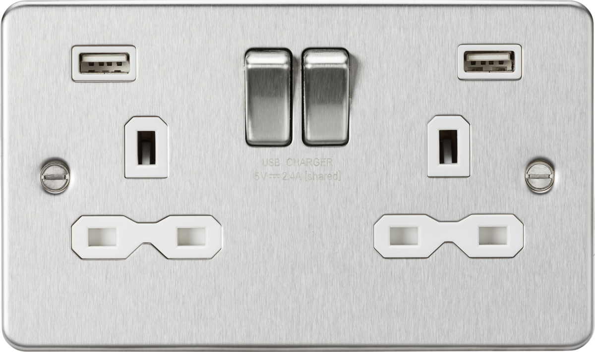 Knightsbridge FPR9224BCW 2 Gang USB Socket Brushed Chrome White Insert