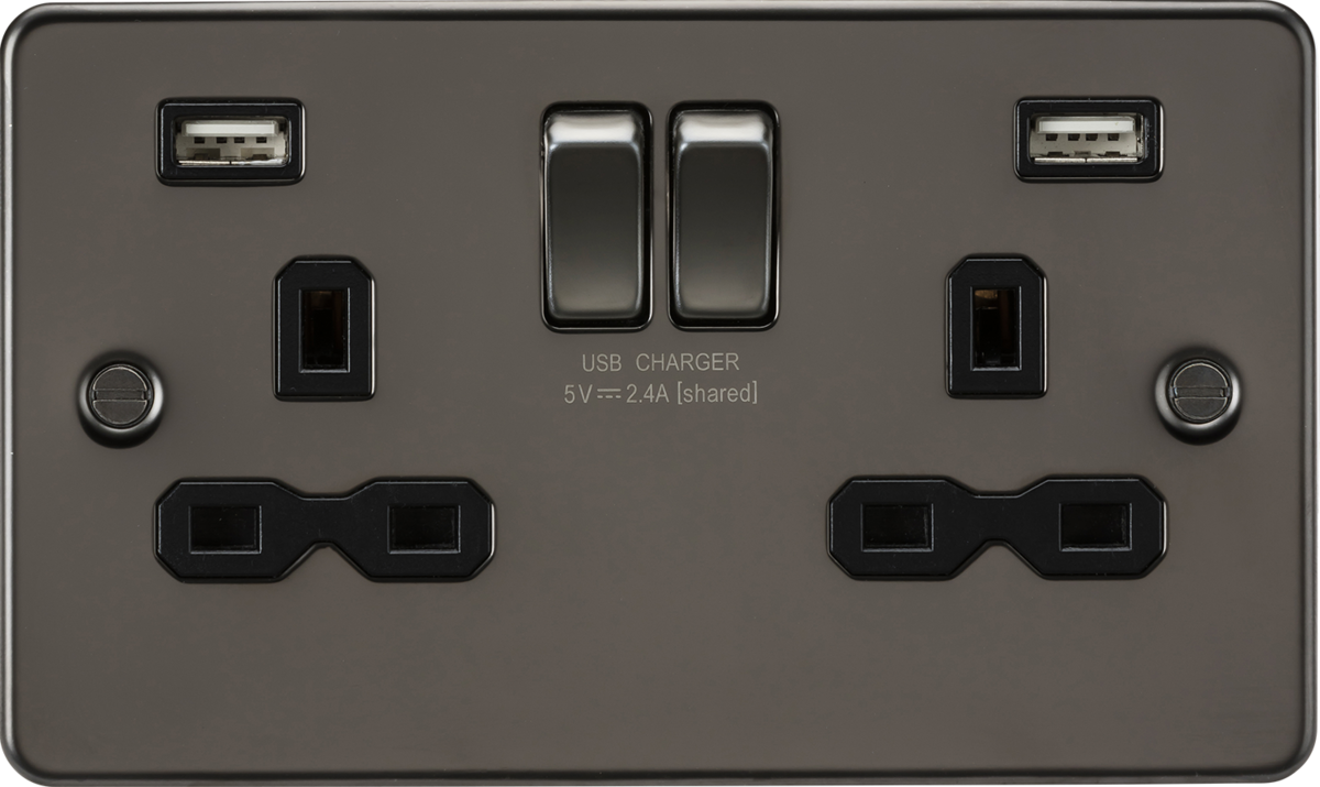 Knightsbridge FPR9224GM 2 Gang USB Socket Gun Metal Black Insert