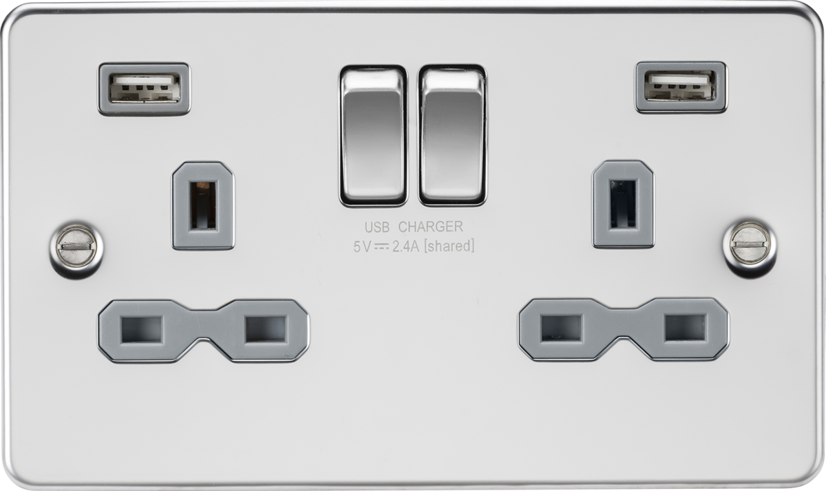 Knightsbridge FPR9224PCG 2 Gang USB Socket Polished Chrome Grey Insert