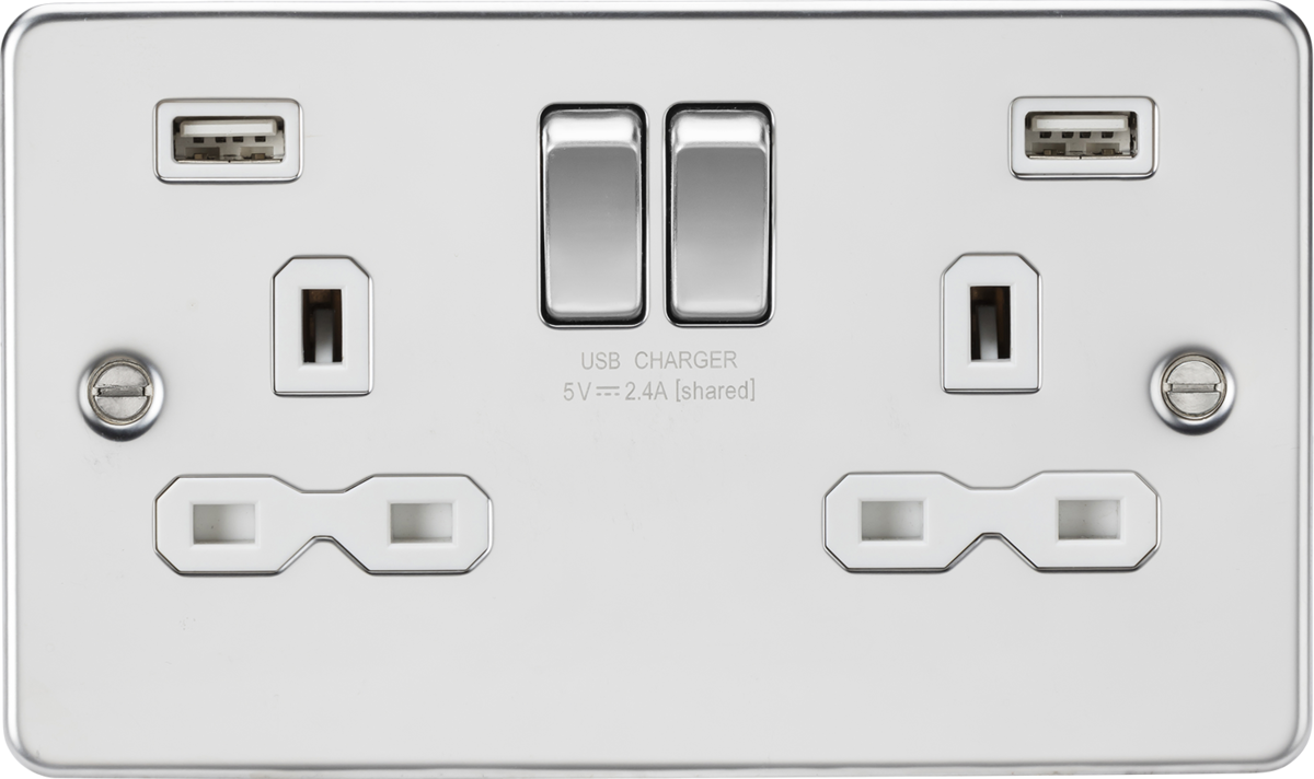 Knightsbridge FPR9224PCW 2 Gang USB Socket Polished Chrome White Insert