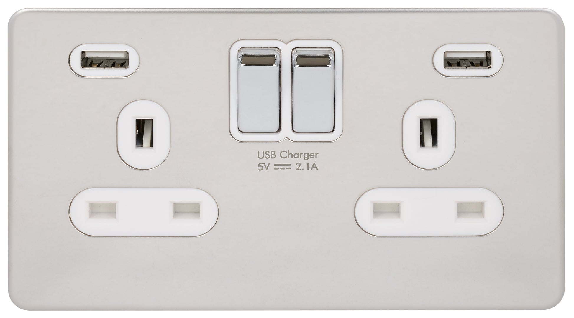 Schneider GGBGU3424DWPC 2 Gang Type A 4A USB Socket Polished Chrome White Insert