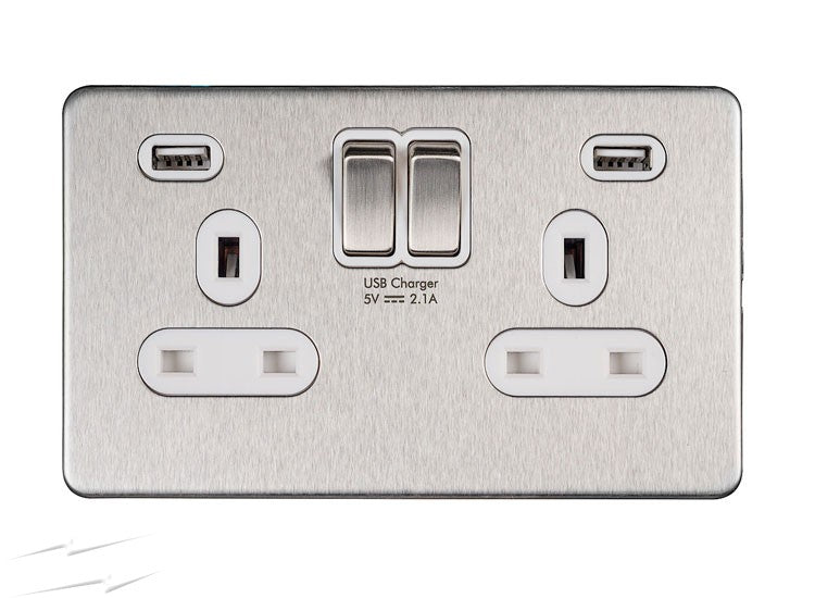 Schneider GGBGU3424DWSS 2 Gang Type A 4A USB Socket Stainless Steel White Insert