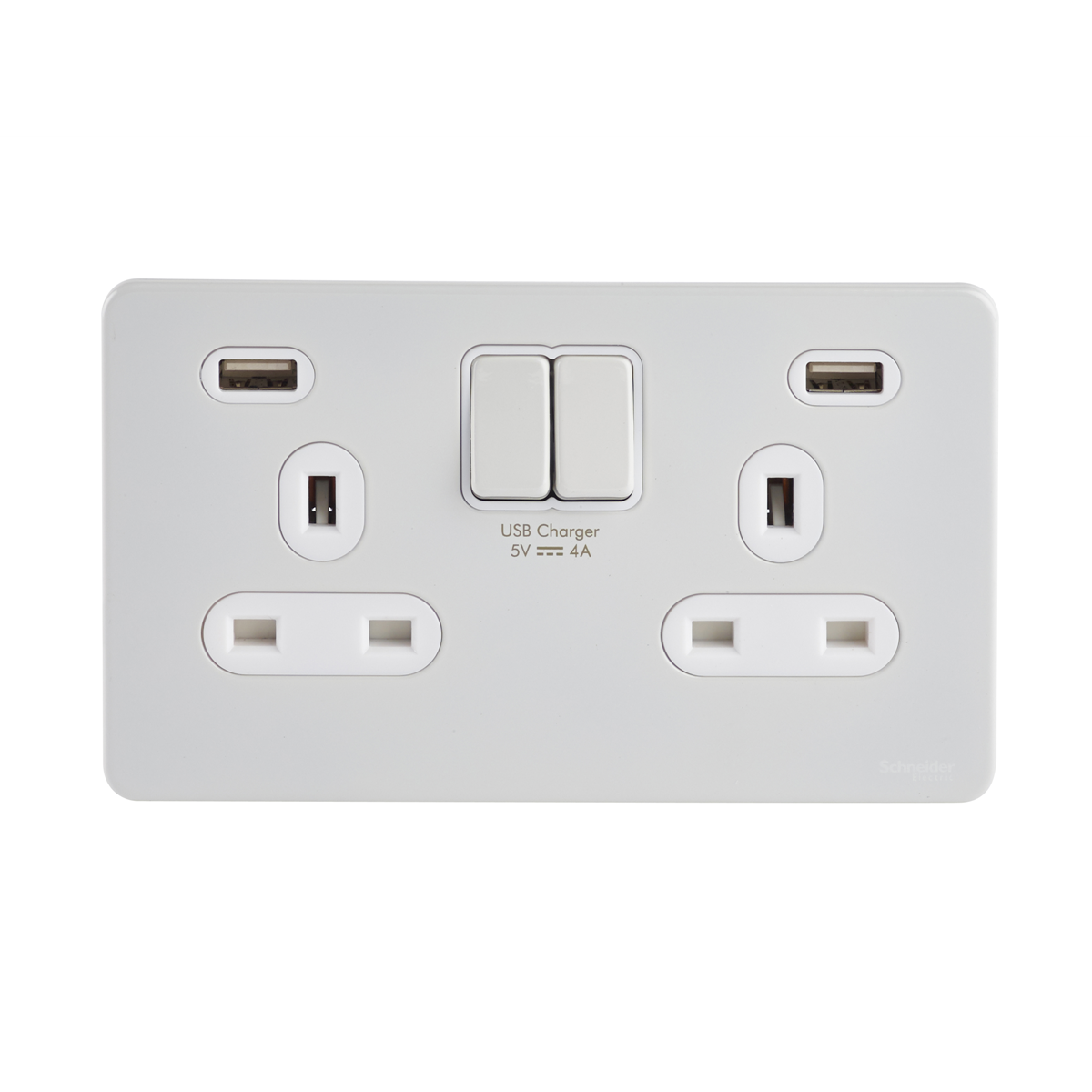 Schneider GGBGU3424DWPW 2 Gang Type A 4A USB Socket White Metal