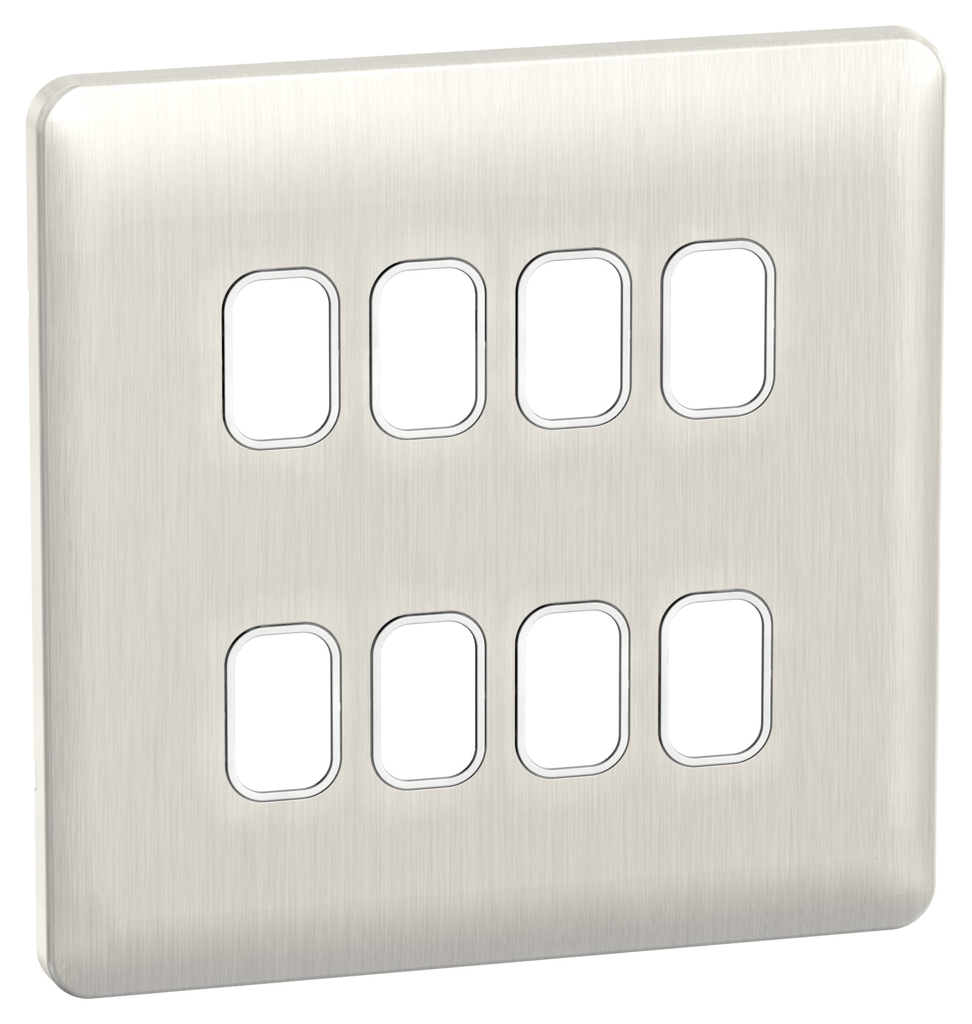 Schneider GGBL08GWSS 8 Gang Grid Faceplate Stainless Steel White Insert