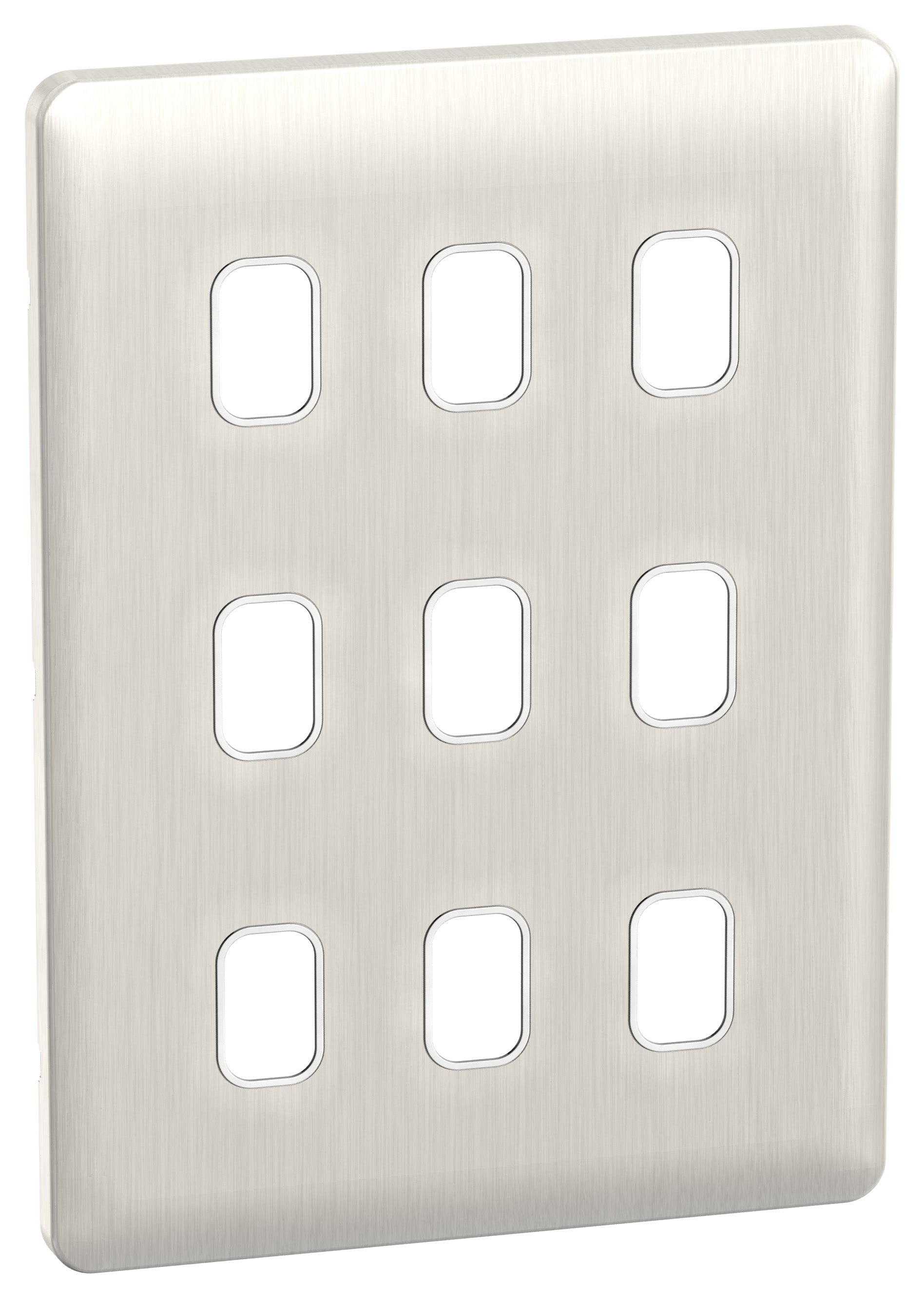 Schneider GGBL09GWSS 9 Gang Grid Faceplate Stainless Steel White Insert