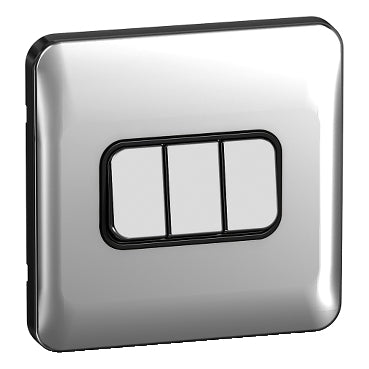 Schneider GGBL1032BPC 3 Gang 2 Way Switch Polished Chrome Black Insert