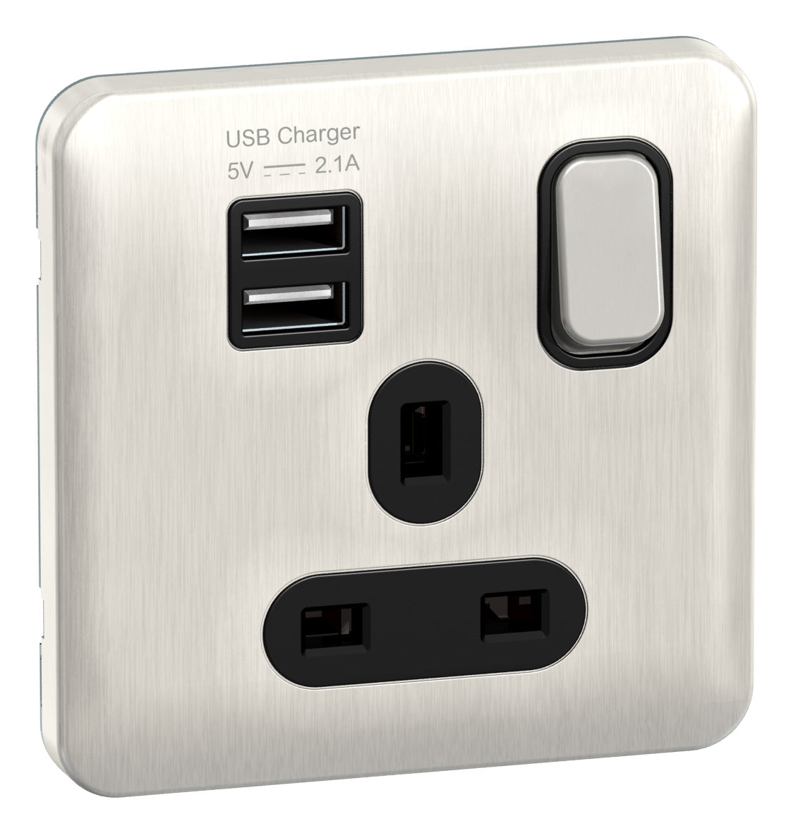 Schneider GGBL30102USBABSSS 1 Gang USB Socket Stainless Steel Black Insert