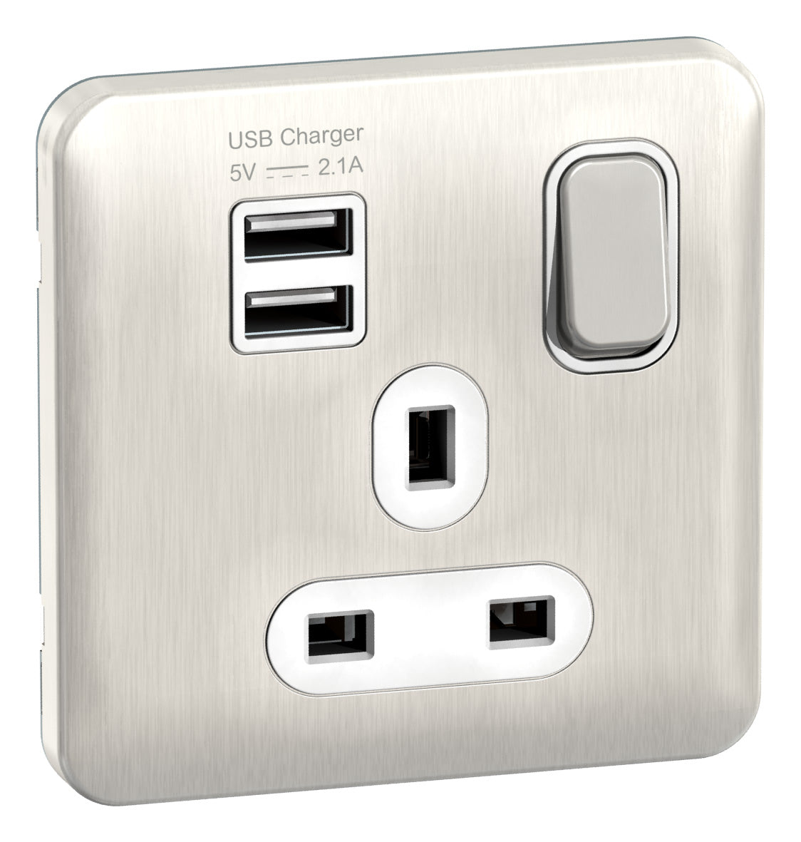 Schneider GGBL30102USBAWSSS 1 Gang USB Socket Stainless Steel White  Insert