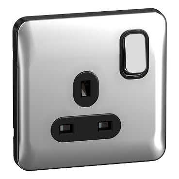 Schneider GGBL3010BPC 1 Gang 13A Switched Socket Polished Chrome Black Insert