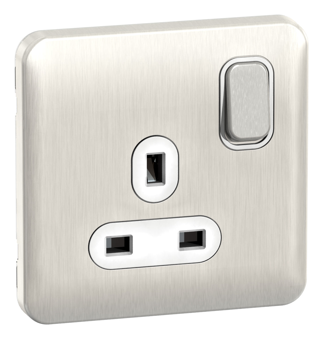 Schneider GGBL3010WSS 1 Gang 13A Switched Socket Stainless Steel White Insert