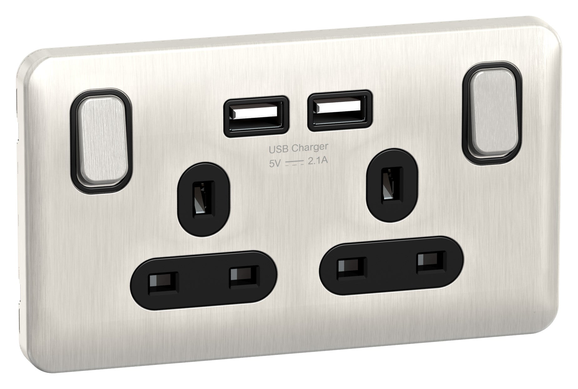 Schneider GGBL30202USBABSSS 2 Gang USB Socket Stainless Steel Black Insert