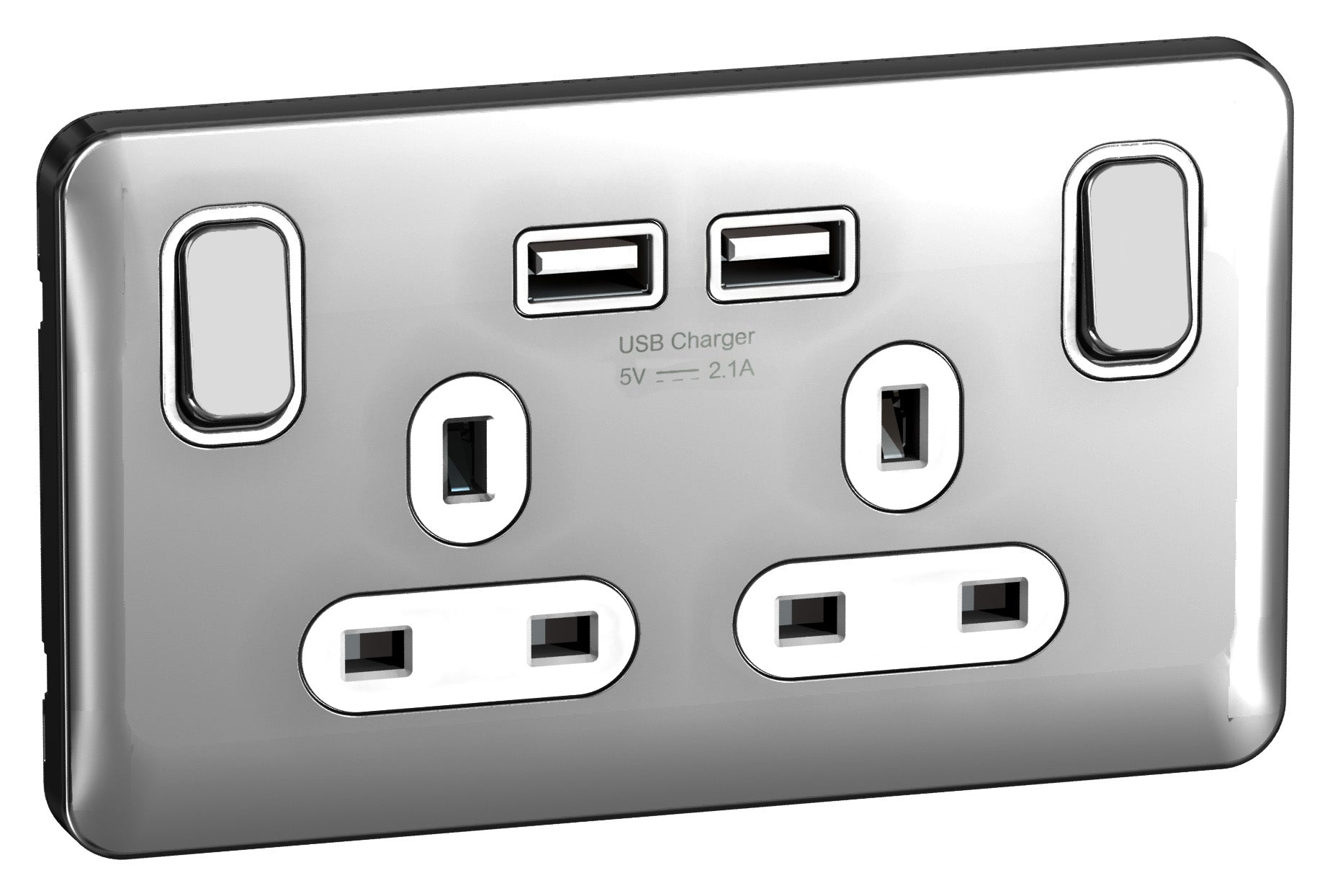 Schneider GGBL30202USBAWPCS 2 Gang USB Socket Polished Chrome White Insert