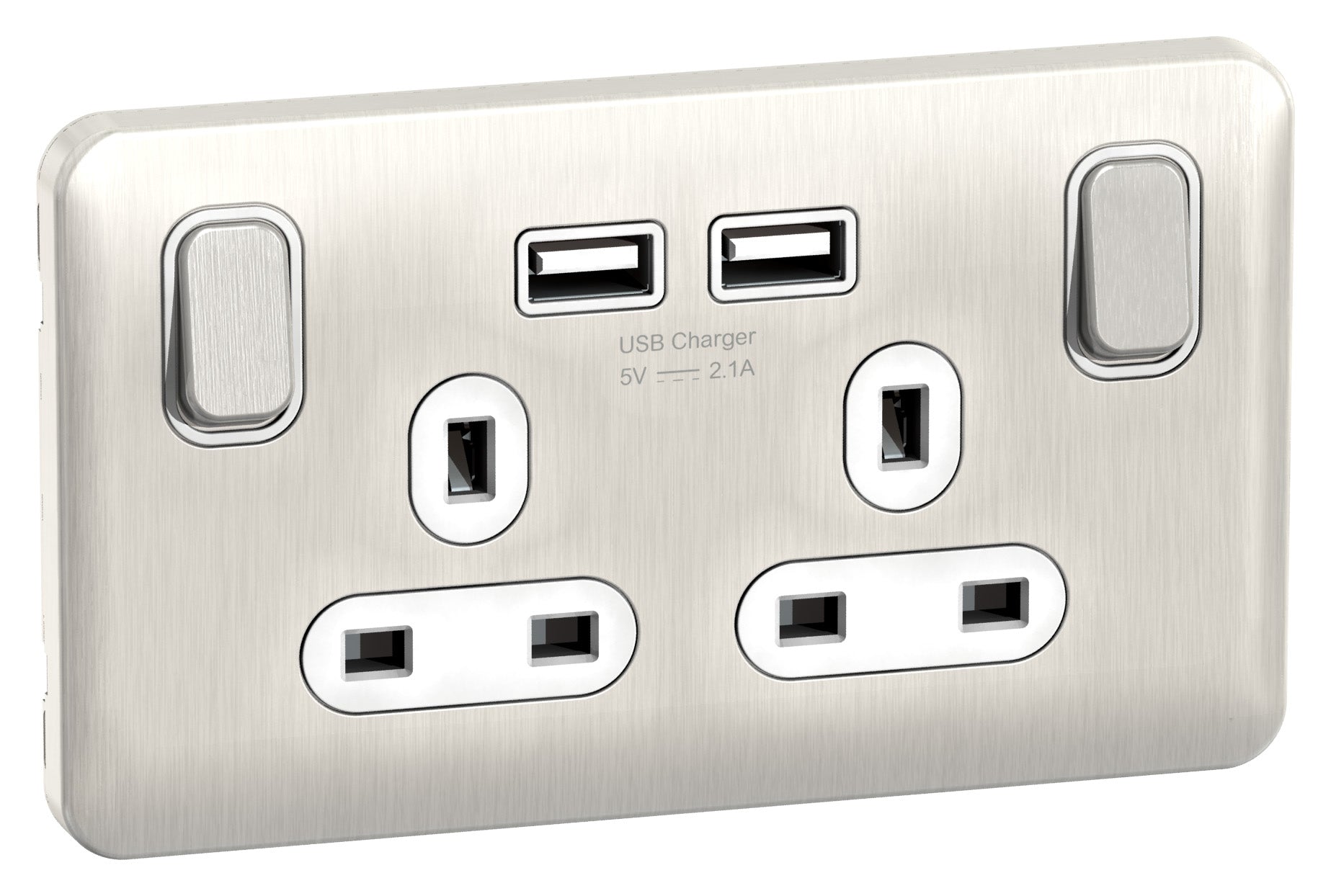 Schneider GGBL30202USBAWSSS 2 Gang USB Socket Stainless Steel White Insert