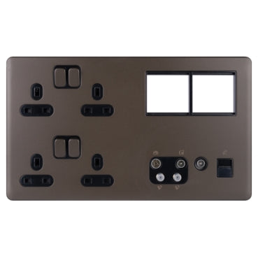 Schneider GGBL3020D8MPBMB 2 x 2 Gang Sockets + 2 x 2 Module + QUAD / BT / TV Faceplate Mocha Bronze