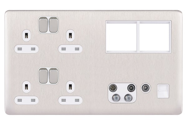 Schneider GGBL3020D4MPWSS Socket and Media Combination Plate Stainless Steel White Insert