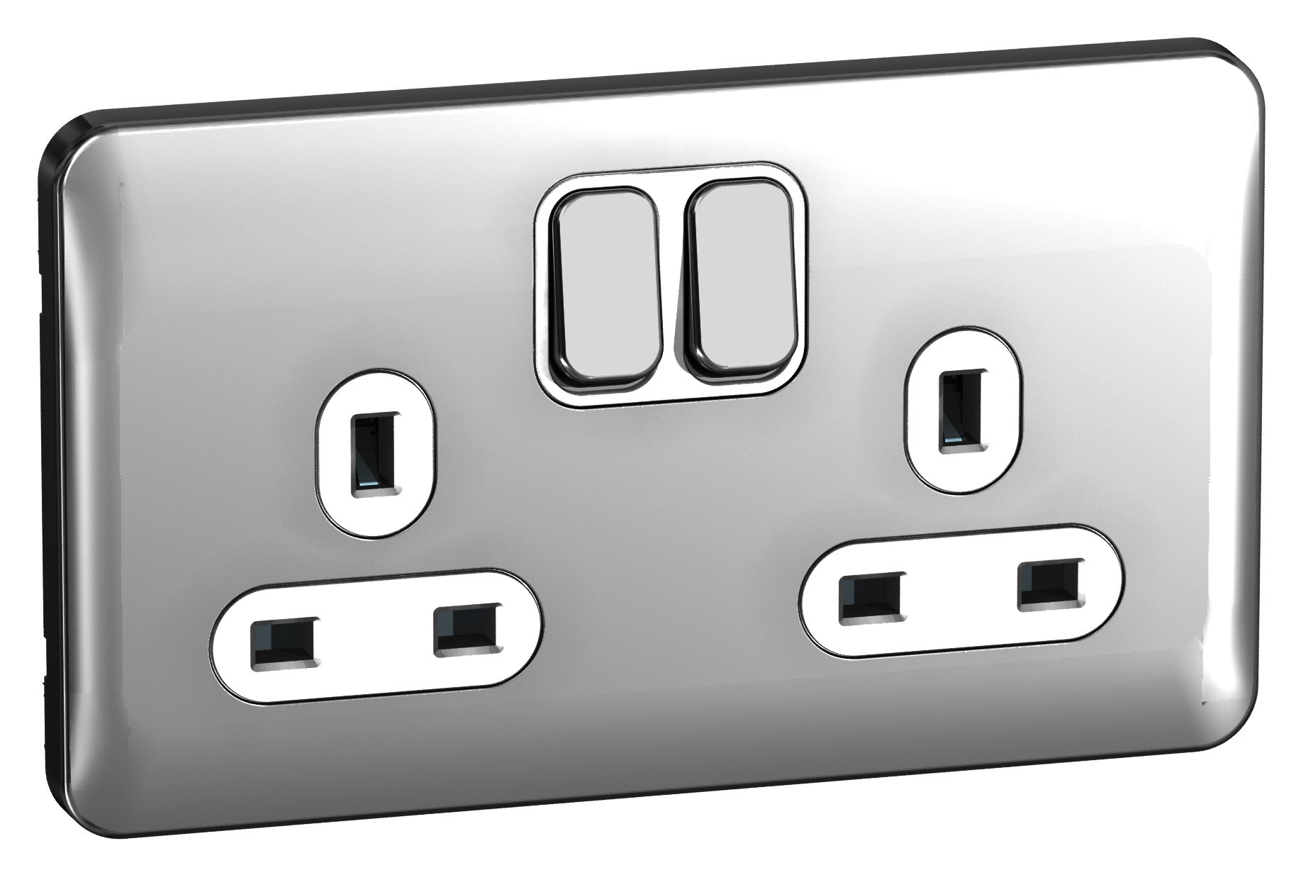 Schneider GGBL3020DWPC 2 Gang 13A DP Switched Socket Polished Chrome White Insert